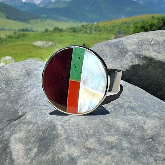 🌺Artisan Sterling & Inlaid Stone Ring - Picture 3 of 13